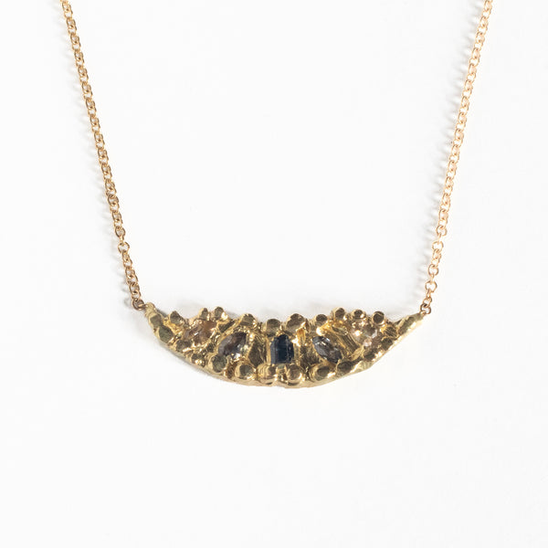 Diamond and sapphire half-moon necklace - 18k
