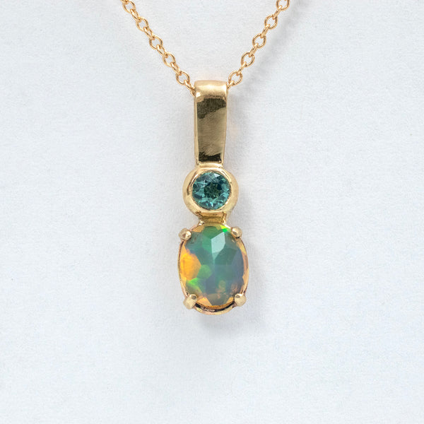 Opal and tourmaline 14k gold necklace
