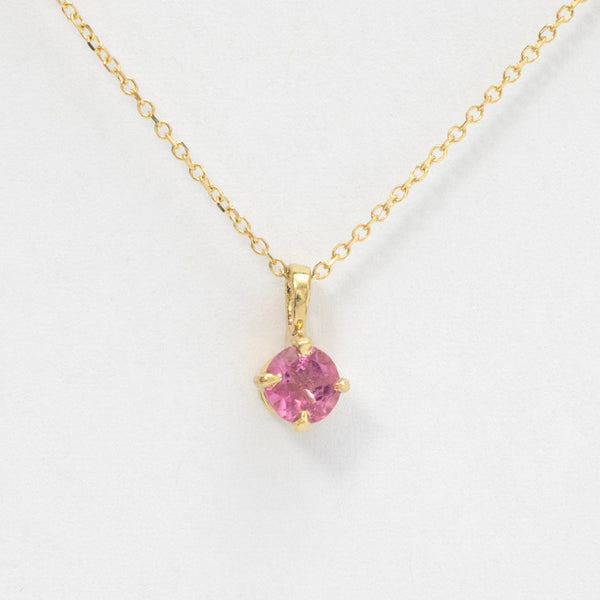 Round pink tourmaline gold pendant - 18k gold
