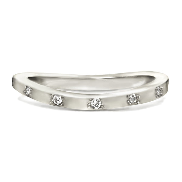 Sterling silver ring with bezeled diamonds. Perfect for a wedding ring.