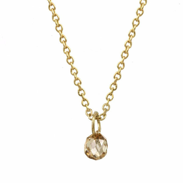 Tiny Constellation drop necklace with small champagne diamond on a yellow gold chain.