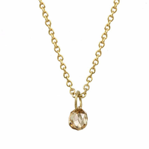 Tiny Constellation drop necklace with small champagne diamond on a yellow gold chain.