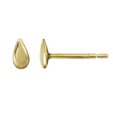 Rice or drop shaped pebble stud earrings in yellow gold.