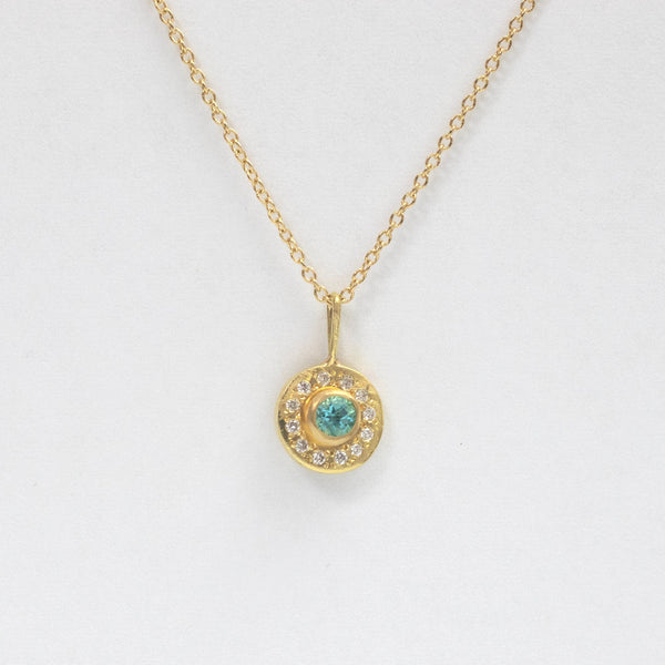 Green tourmaline simple circle necklace- 14k gold