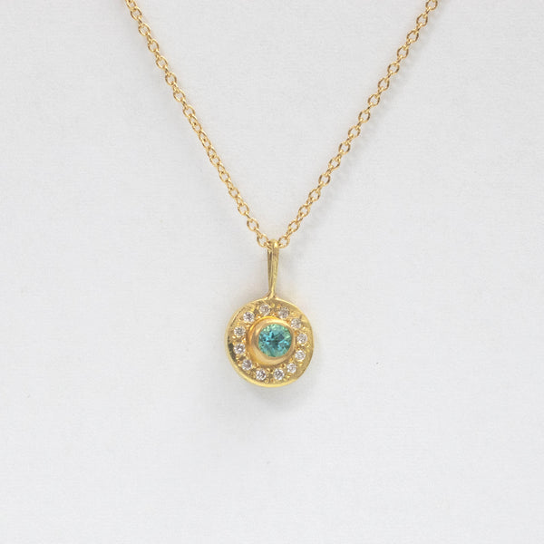 Green tourmaline simple circle necklace- 18k gold