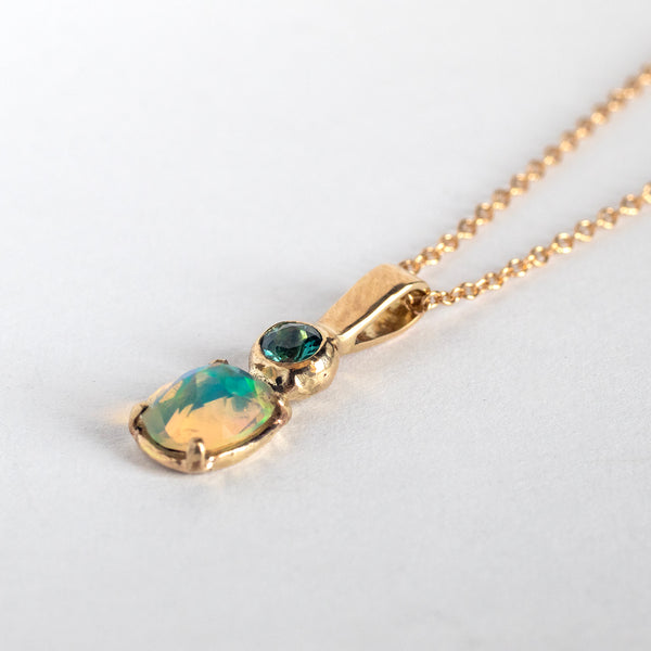 Opal and tourmaline 14k gold necklace