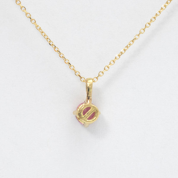 Round pink tourmaline gold pendant - 18k gold