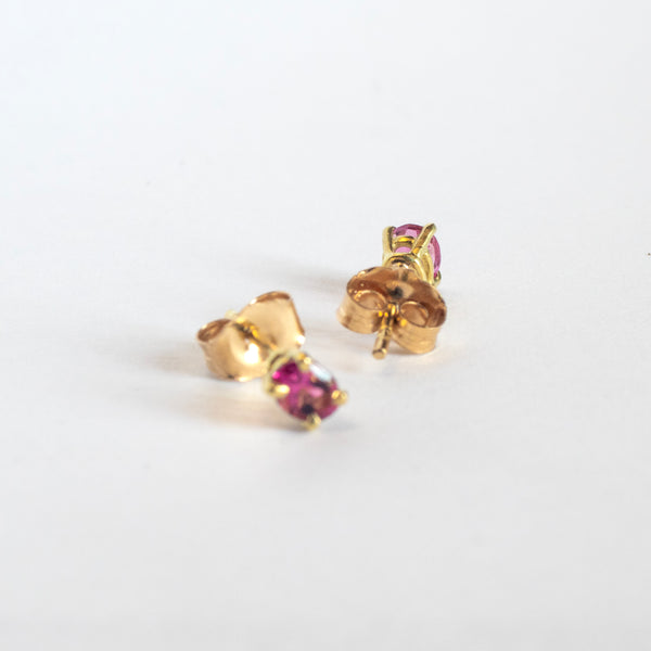 Tiny pink tourmaline studs - 18k gold