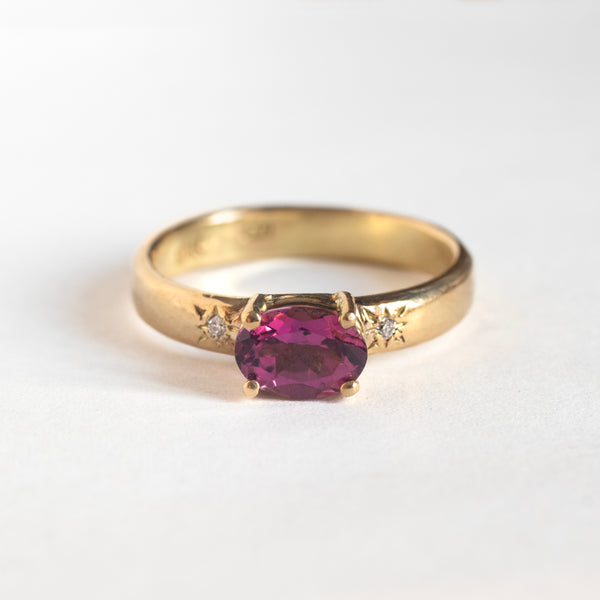 Pink tourmaline and diamond gold ring - 18k gold