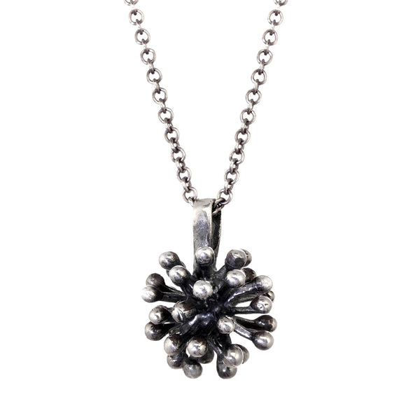 Large Oxidized Silver Dandelion Flower Pendant Necklace