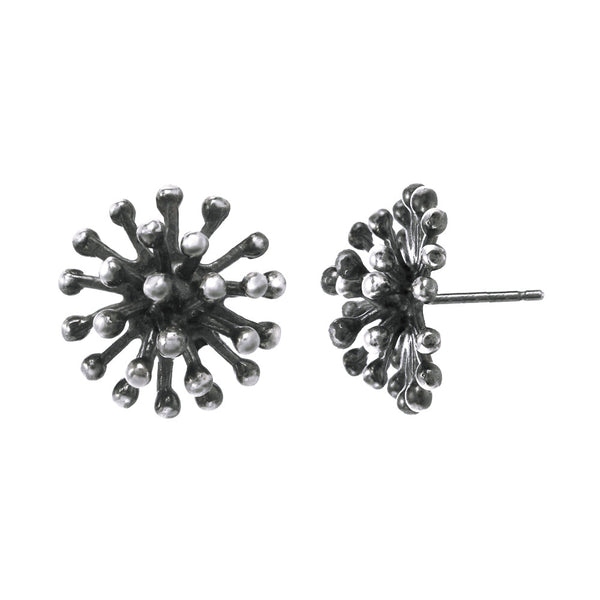 Large Oxidized Silver Dandelion Flower Stud Earrings 