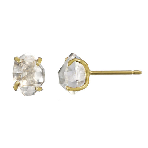 Herkimer Crystal stud earrings in gold.