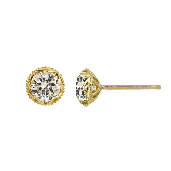 Large Champagne Diamond Stud Earrings 14kt and 18kt gold