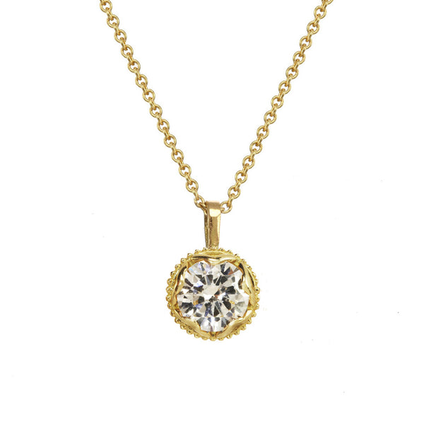 Large Champagne Diamond Pendant Necklace 14kt and 18kt gold