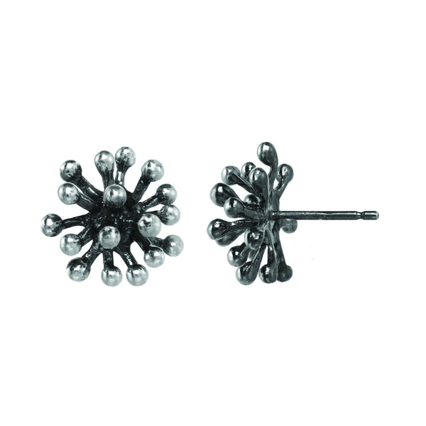 Medium oxidized silver Dandelion Flower Stud Earrings 