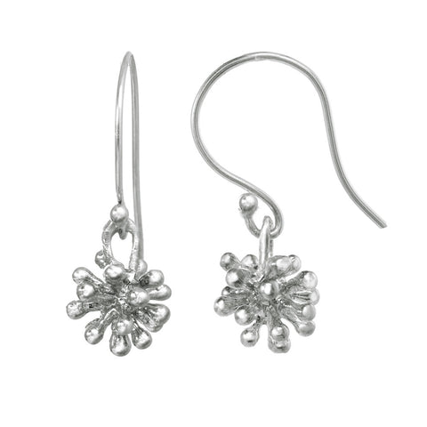 Dangling dandelion earrings on a sterling silver fishhook. 