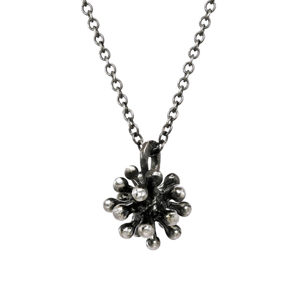 Small oxidized silver Dandelion Flower Pendant Necklace with oxidized silver chain