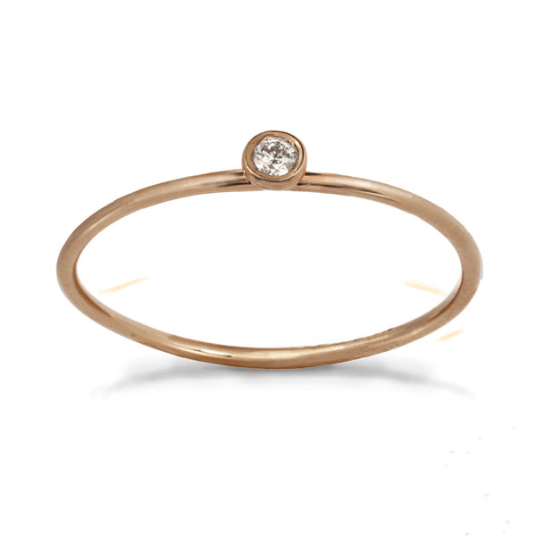 Delicate rose gold ring with center white diamond stone.