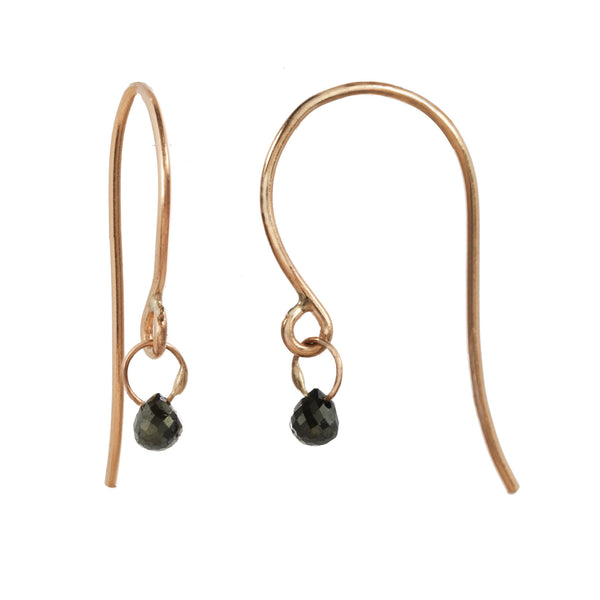 Tiny Constellation drop earring with small black diamond on a rose gold fishhook.