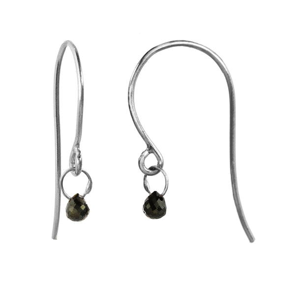 Tiny Constellation drop earring with small black diamond on a white gold fishhook.
