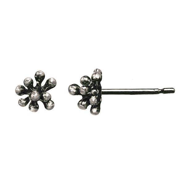 Tiny oxidized silver Dandelion Flower Stud Earrings 