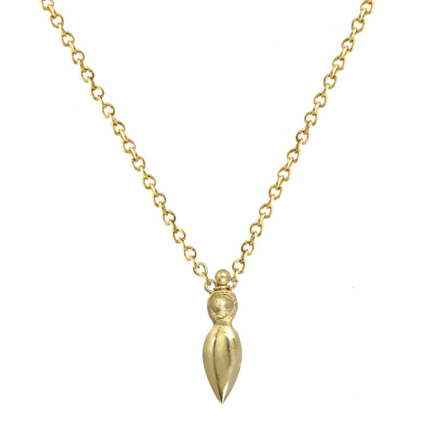 Rice or drop shaped pebble pendant with gold chain.