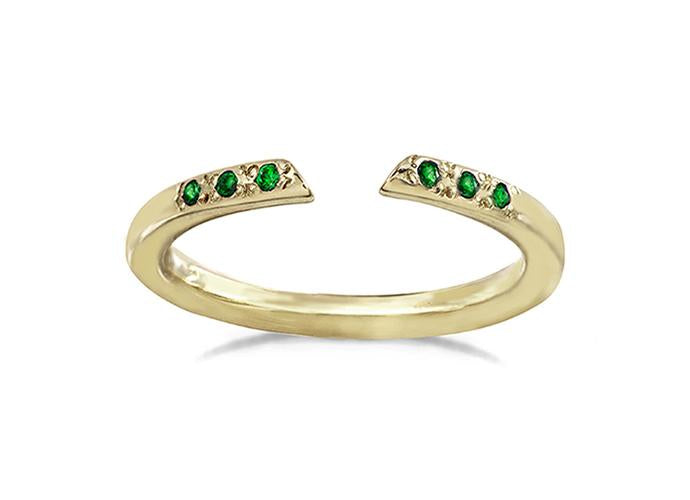 Open Arms Ring with six emerald stones