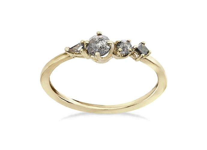 Small Brilliance Ring with salt and pepper rough diamonds